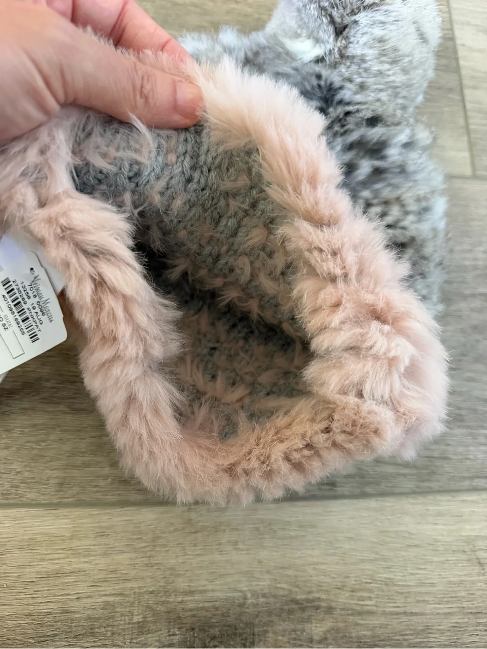 Love Token NWT Blush Pink Gray Rabbit Fur Pom Pom Beanie Hat One Size